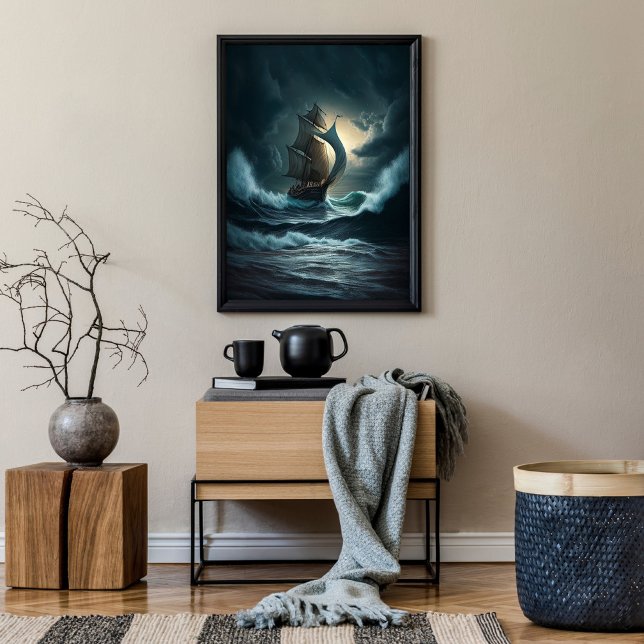 Poster Navio de Madeira Navegando em Mares Rough (Criador carregado)