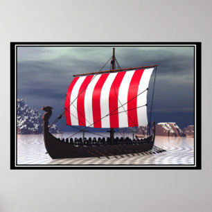 Poster Navio de navigação de Drakkar Viking