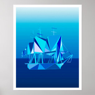 Pôster Navio de tosquiadeira geométrico moderno, azul