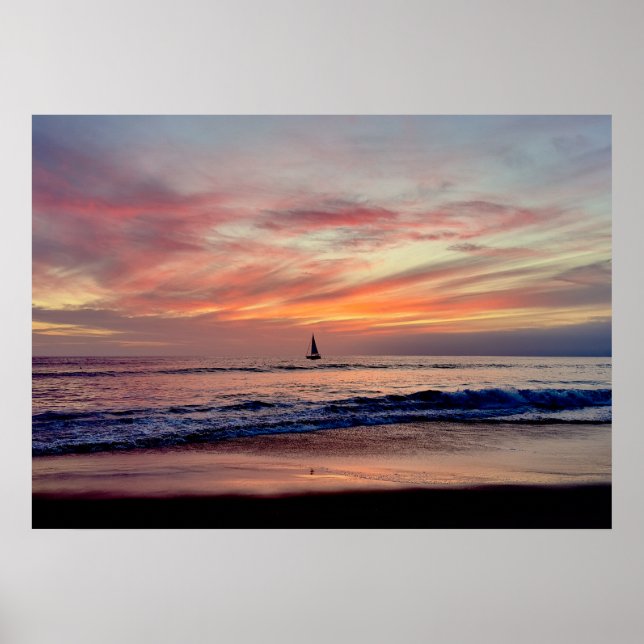 Poster Navio de vela em Sunset - Venice Beach, CA (Frente)