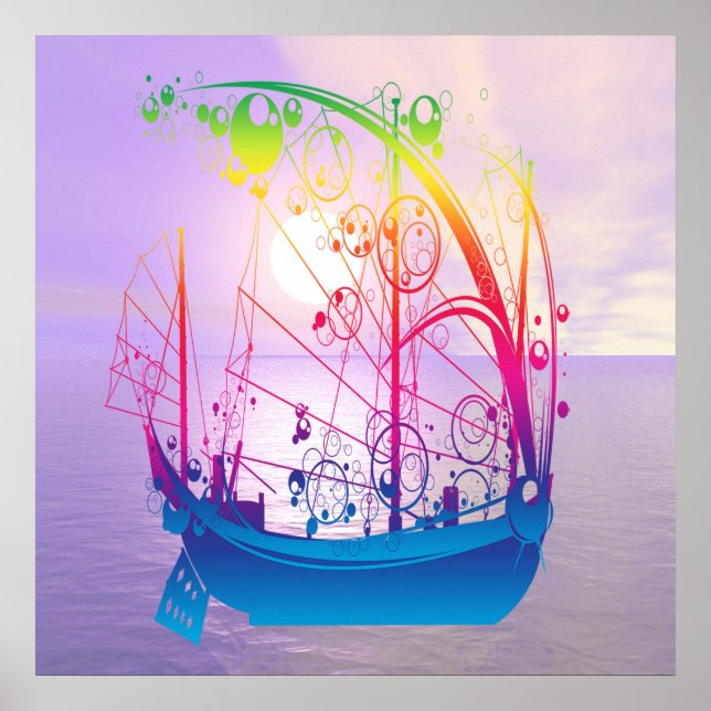 Poster Navio de vela no amanhecer (Frente)