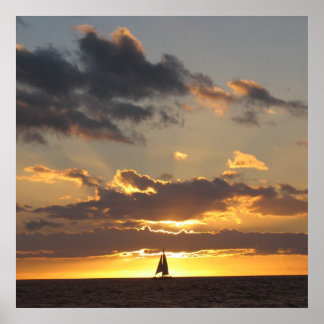 Pôster Navio de vela no pôr do sol