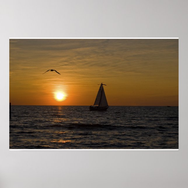 Poster Navio de vela no pôr do sol (Frente)