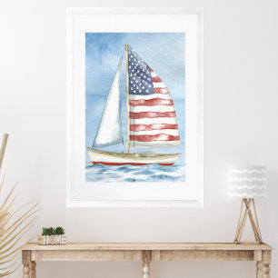 Poster Navio de vela Patriótico com Bandeira Americana