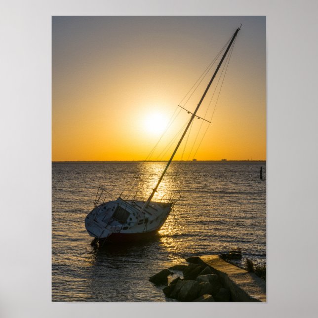 Poster Navio de vela Sunset Navio no Golfo de Breeze Post (Frente)