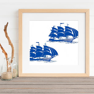 Poster Navio de Velas Antigo Clipper Náutico Oceano