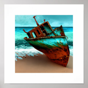 Poster Navio Desertado em uma praia Sandy