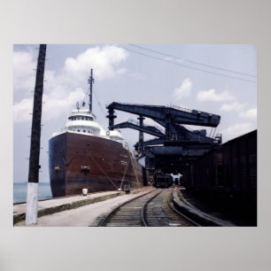 Pôster Navio do minério em Cleveland, Ohio, os anos 40