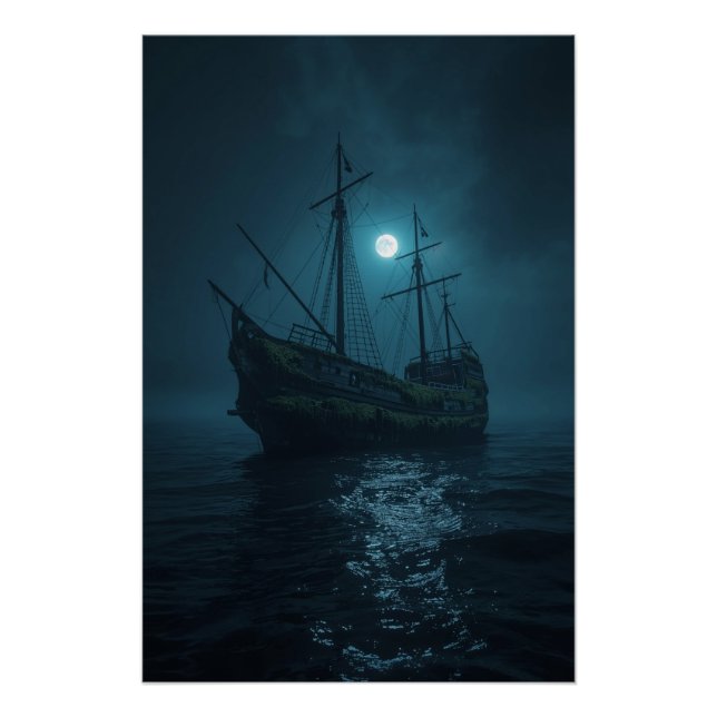 Pôster Navio Fantasma Sob a Lua – Noite Assombrada no Oce (Frente)