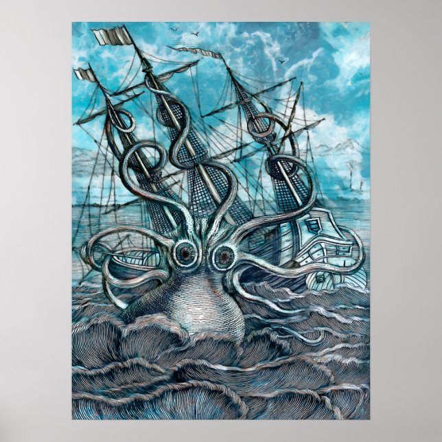 Poster Navio gigante Octopus Blue Sea Monster (Frente)