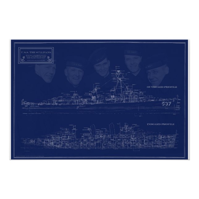 Pôster Navio Museu The Sullivans Blueprint com Irmãos (Frente)