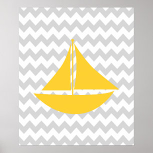 Poster Navio náutico amarelo e cinzento de Chevron