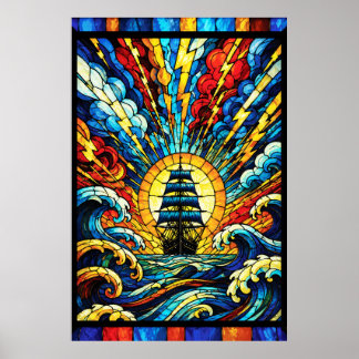 Poster Navio Navegando pela Tempestade