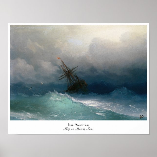 Pôster Navio no Stormy Seas Ivan Aivazovsky temporal (Frente)