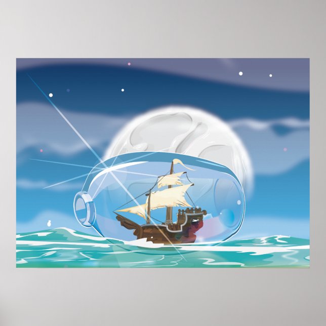 Pôster Navio numa Garrafa no mar (Frente)