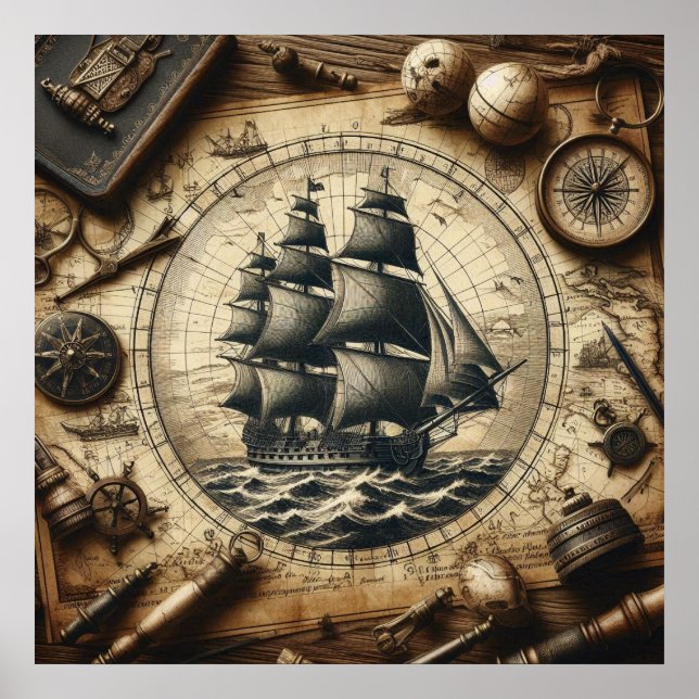 Poster Navio pirata antigo 4 (Frente)