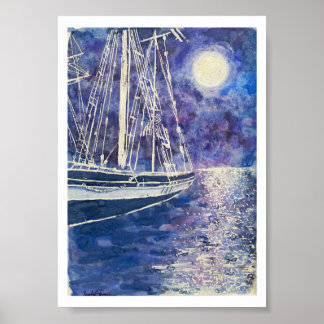 Poster Navio Pirata ao Luar
