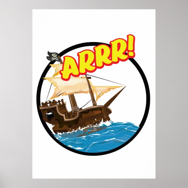 Poster Navio pirata de desenho animado engraçado (Frente)