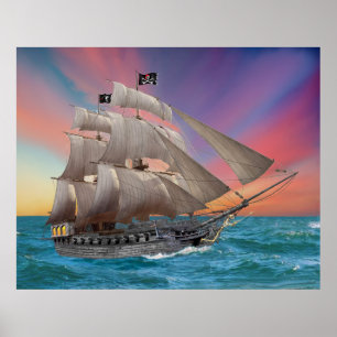POSTER NAVIO PIRATÓRIO DE BARBA NEGRA