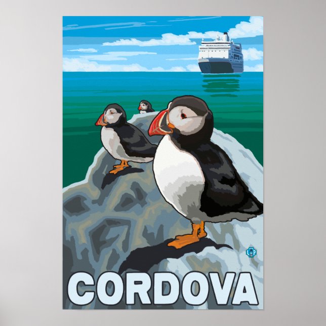 Poster Navio Puffins & Cruise - Córdova, Alasca (Frente)