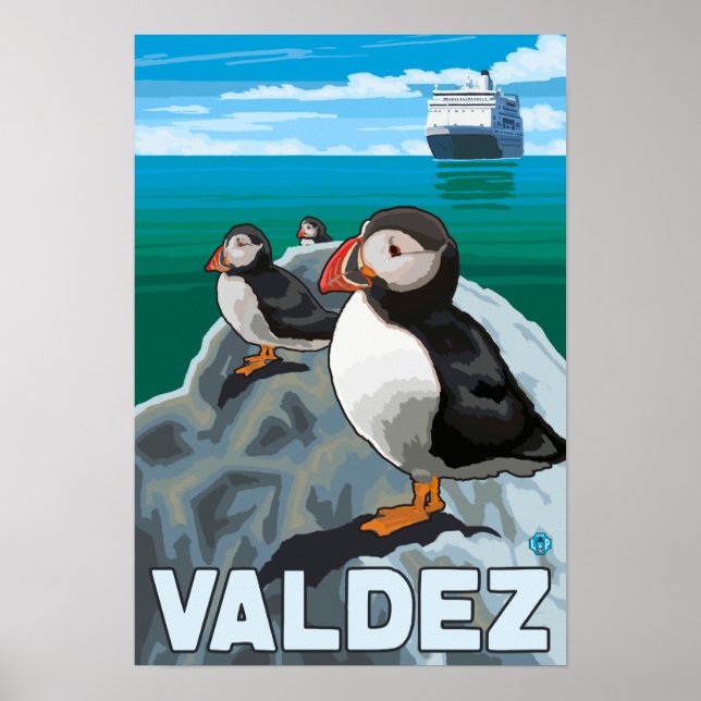Poster Navio Puffins & Cruise - Valdez, Alasca (Frente)