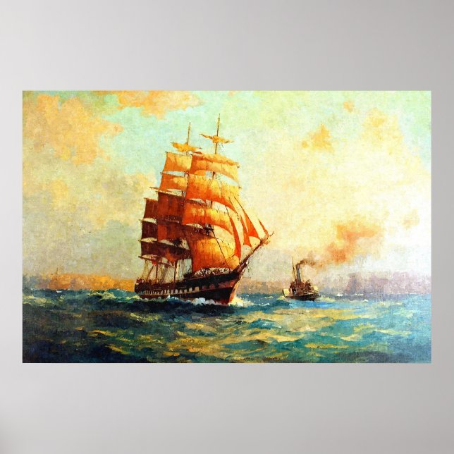 Poster Navios a vapor de veleiro e oceano (Frente)