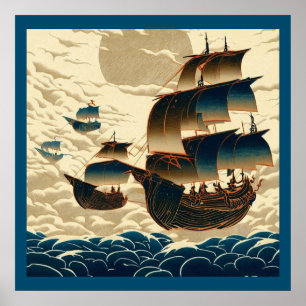 Poster Navios Aéreos Que Velejam Acima Das Nuvens - Corte