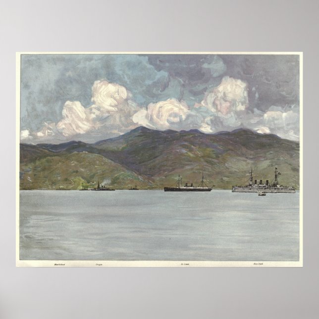 Pôster Navios de guerra dos E.U. fora de Santiago (Frente)