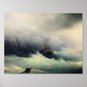 Pôster Navios de Ivan Aivazovsky- em uma tempestade