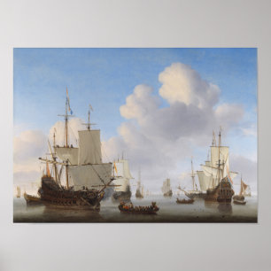 Pôster Navios do Dutch em uma calma - pintura marítima