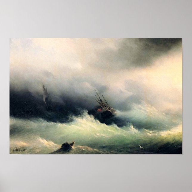 Poster Navios em tempestade, Ivan Constantinovich Aivazov (Frente)