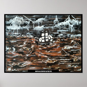 Poster Navios em uma Tempestade Pintura por Alfred Fox
