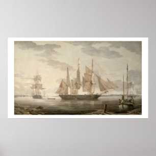 Pôster Navios no porto, 1805 (óleo em canvas)