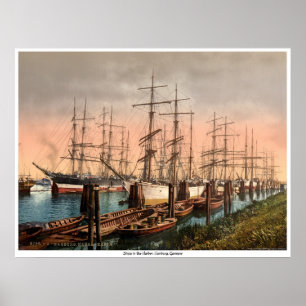 Poster Navios no porto, Hamburgo, Alemanha