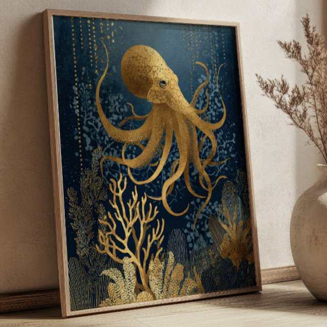 Poster Navy Azul e Dourado Kintsugi Polvo Subaquático (Criador carregado)