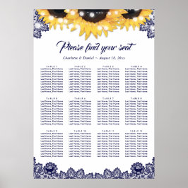 Poster Navy Blue Lace Sunflower Wedding Seating Chart 12