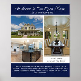 Poster Navy Blue Open House Welcome Real Estate Photo