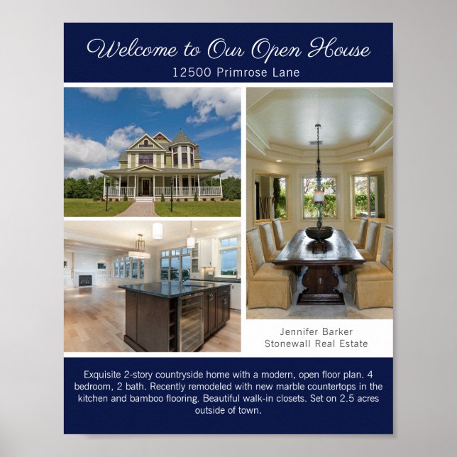 Poster Navy Blue Open House Welcome Real Estate Photo (Frente)