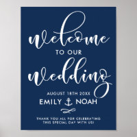 Navy Blue Script Nautical Wedding Welcome Sign