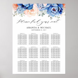 Poster Navy Blue Slate Dusty Blush Pink Seating Chart