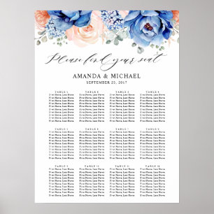 Poster Navy Blue Slate Dusty Blush Pink Seating Chart