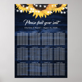 Poster Navy Blue Sunflower Rustic Wood Seating Chart 12