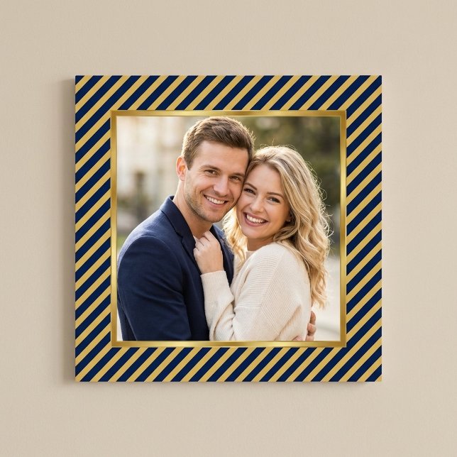 Poster Navy & Gold Diagonal Stripe Frame Photo (Criador carregado)