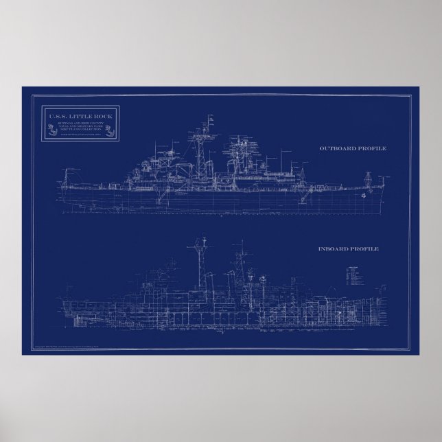 Poster Navy Light Cruiser Little Rock Blueprint (Frente)