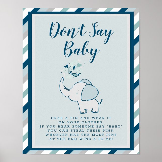 Poster Navy & Mint Elephant Shower Don't Say Baby Sign (Frente)