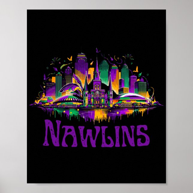Poster Nawlins New Orleans Cityscape Mardi-gras Souvenir  (Frente)