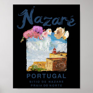 Poster Nazaré Portugal Praia Do Norte Surf Vintage