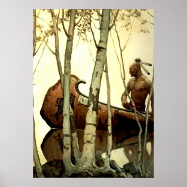 Poster NC Wyeth Pintura Histórica Canoa Indiana #2 (Frente)