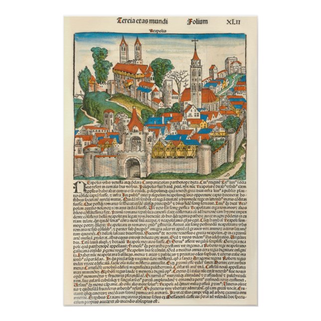 Pôster Neapolis Nápoles Itália Manuscrito Medieval (Frente)