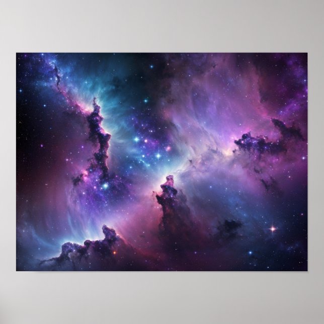 Poster Nebulosa Azul Roxo com Estrelas (Frente)